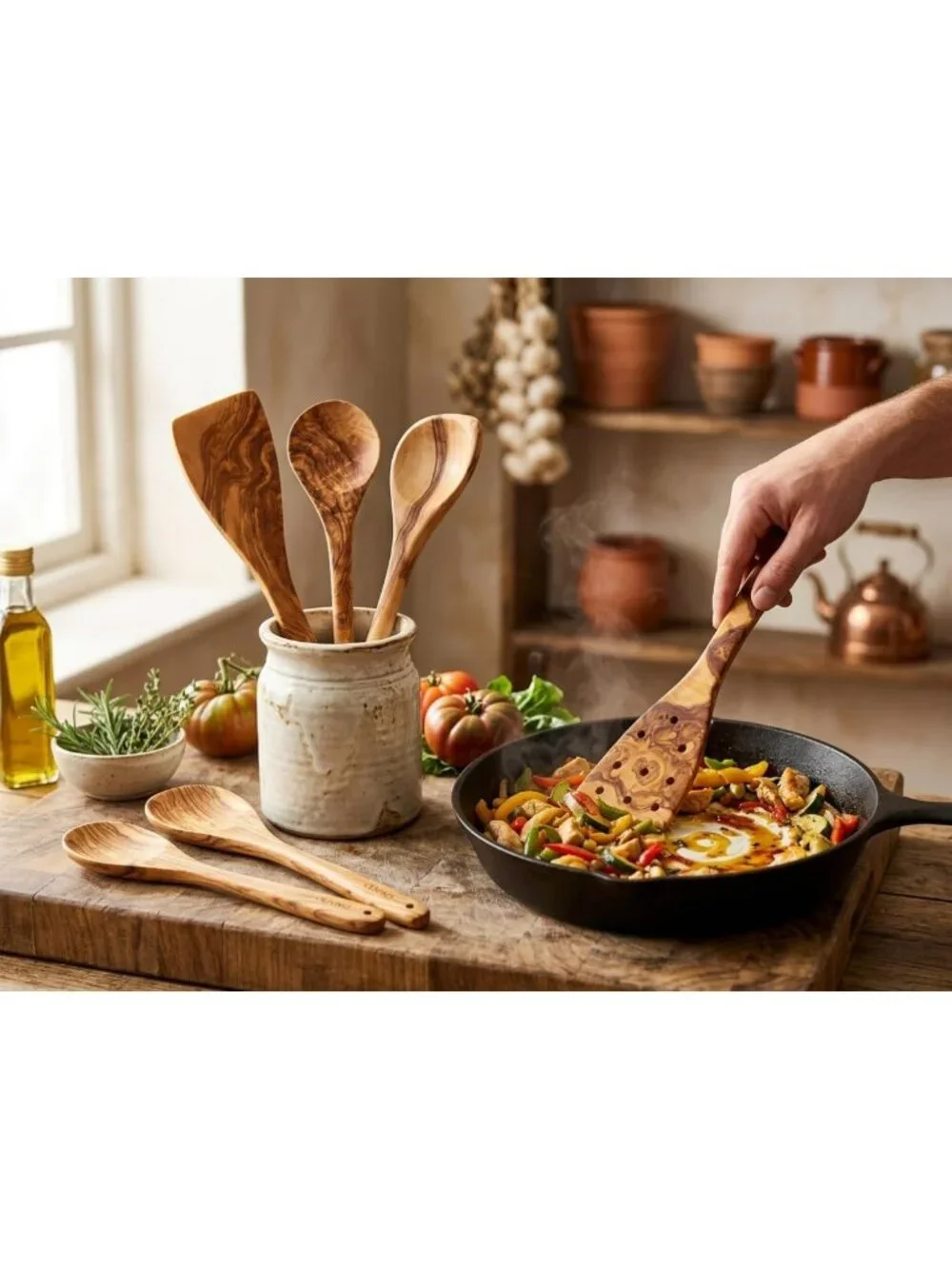 Handmade 100% Olive Wood Spoon & Spatula Set | Eco-Friendly Kitchen Utensils